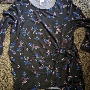 Elle Black Top with Blue and Pink Floral Design